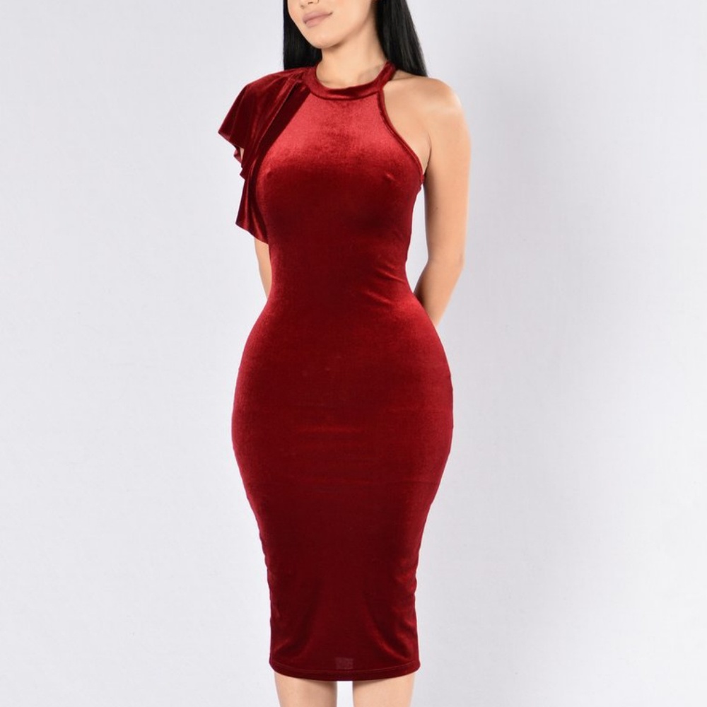 Burgundy velvet dress